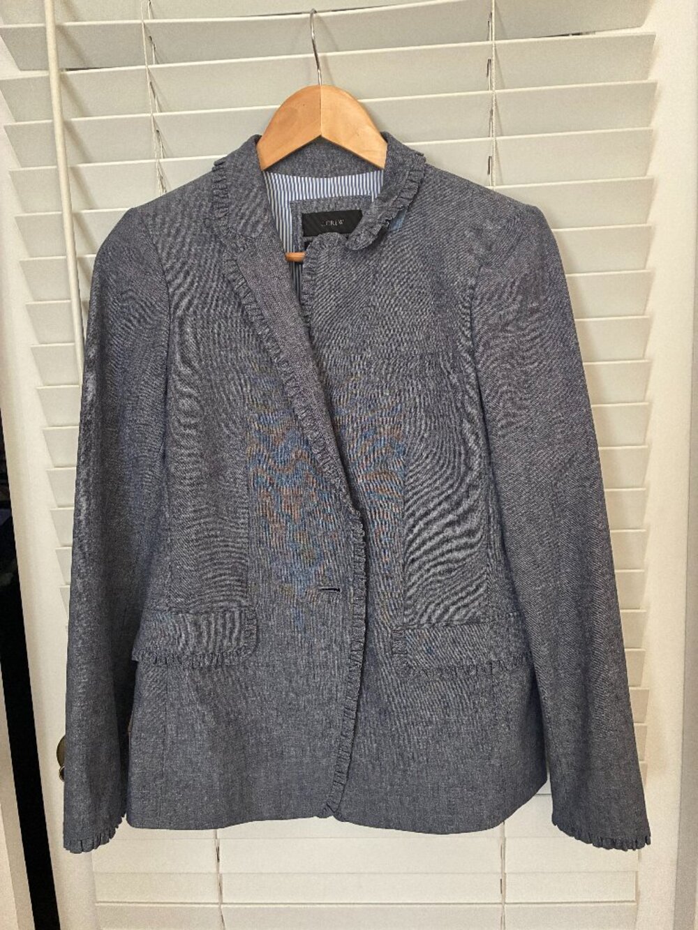 J Crew ruffle chambray blazer